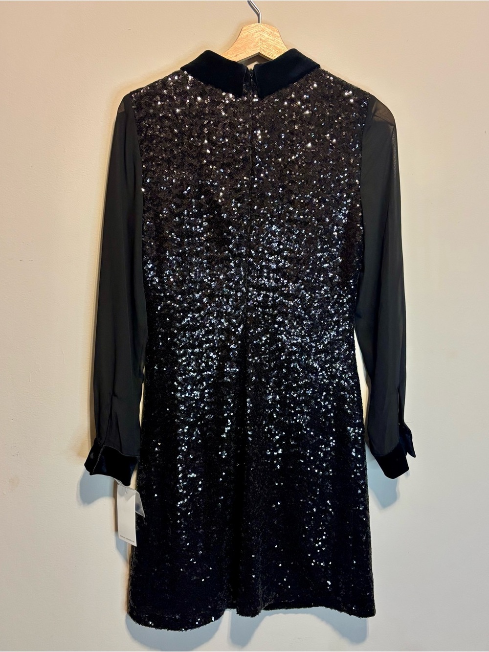 ✨Julia Jordan Black Cocktail Sequin Dress with Velvet Collar Sheer Sleeve Size 6 - Picture 2 of 12